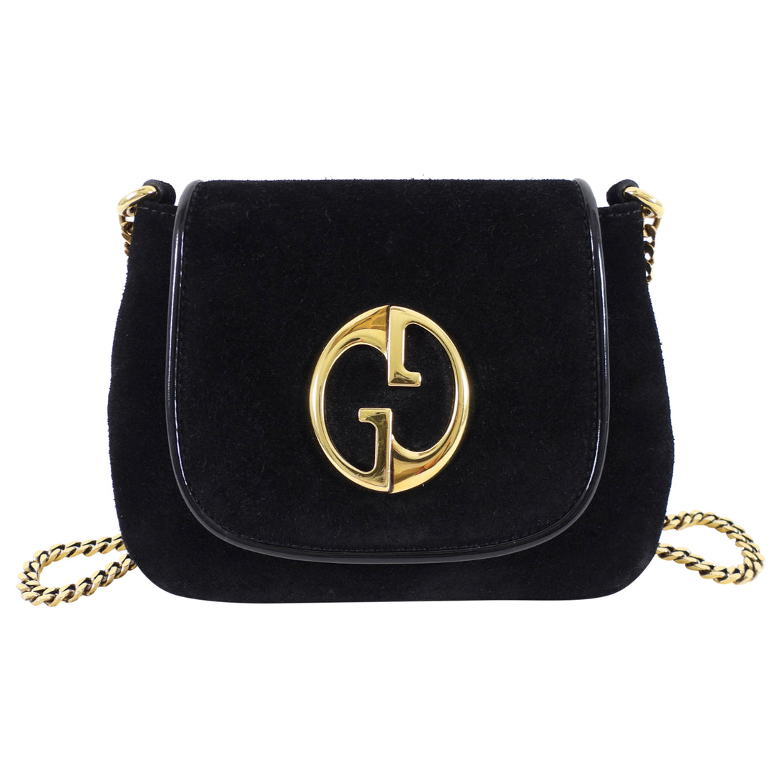 Gucci 1973 Black Small GG Logo Leather Crossbody Bag