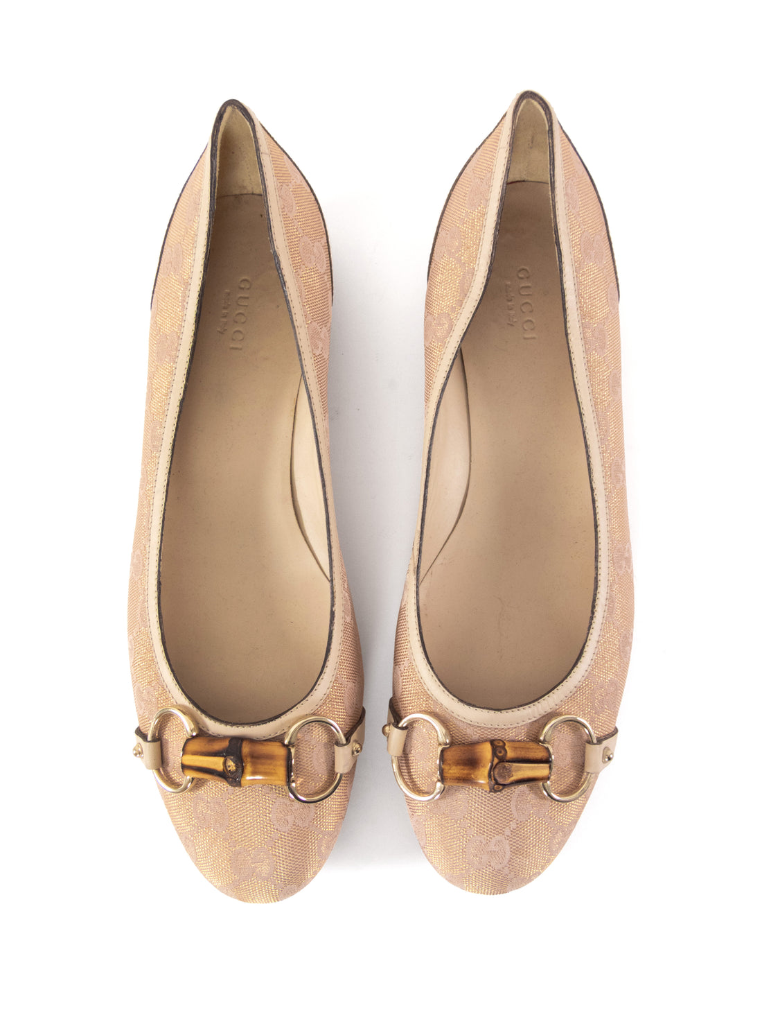 Gucci Nude Beige Metallic GG Monogram Bamboo Horsebit Ballet Flats - 40 / US 10