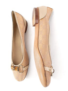 Gucci Nude Beige Metallic GG Monogram Bamboo Horsebit Ballet Flats - 40 / US 10