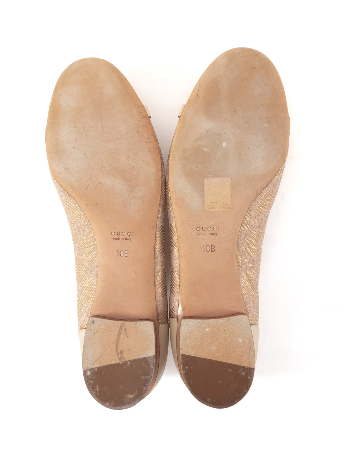 Gucci Nude Beige Metallic GG Monogram Bamboo Horsebit Ballet Flats - 40 / US 10