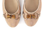 Gucci Nude Beige Metallic GG Monogram Bamboo Horsebit Ballet Flats - 40 / US 10