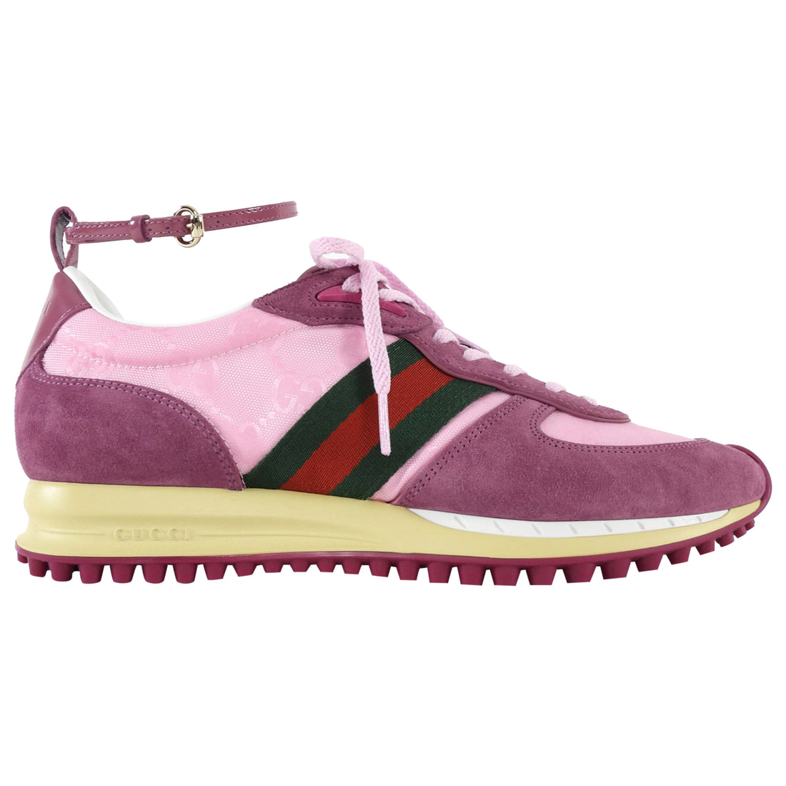 Gucci Pink Monogram Purple Suede Web Suede Ankle Strap Sneakers - 39