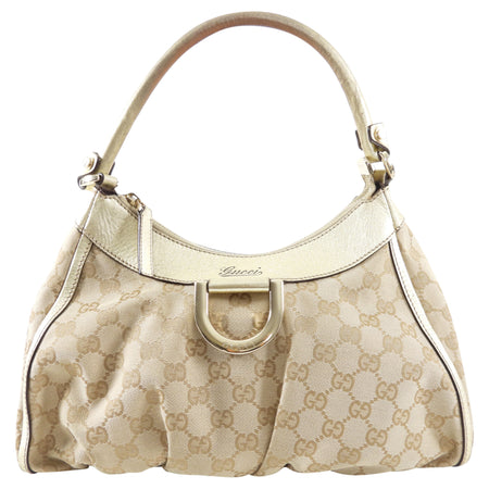 Gucci Monogram Canvas Gold Small D Ring Hobo Bag