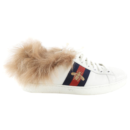 Gucci Ace Shearling Low Top  White Sneakers - 37