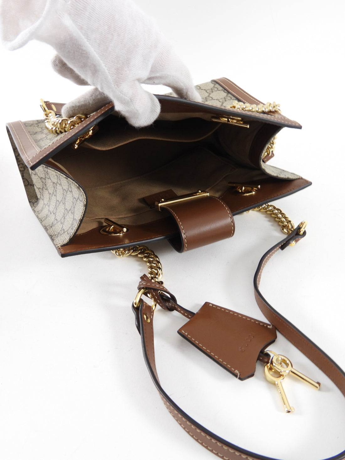 Gucci Small Brown Monogram Supreme Padlock Shoulder Bag