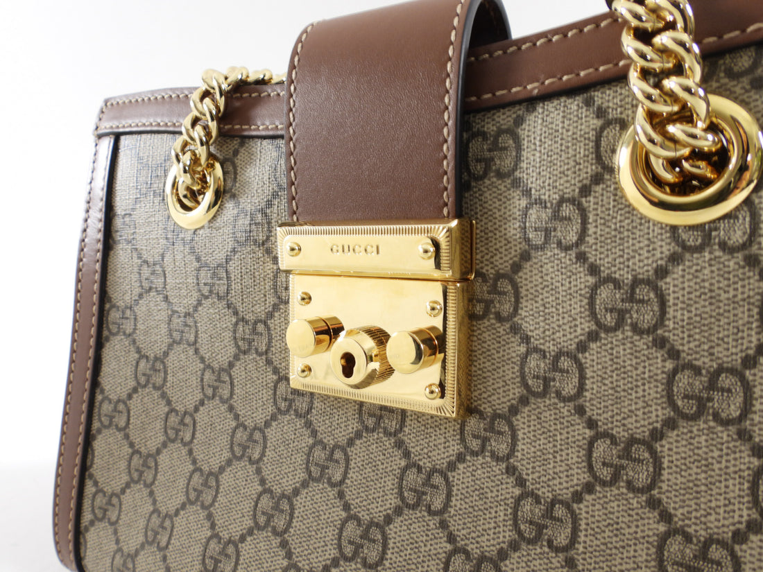 Gucci Small Brown Monogram Supreme Padlock Shoulder Bag