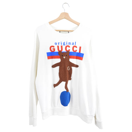 Gucci White Logo Sweatshirt with Teddy Bear