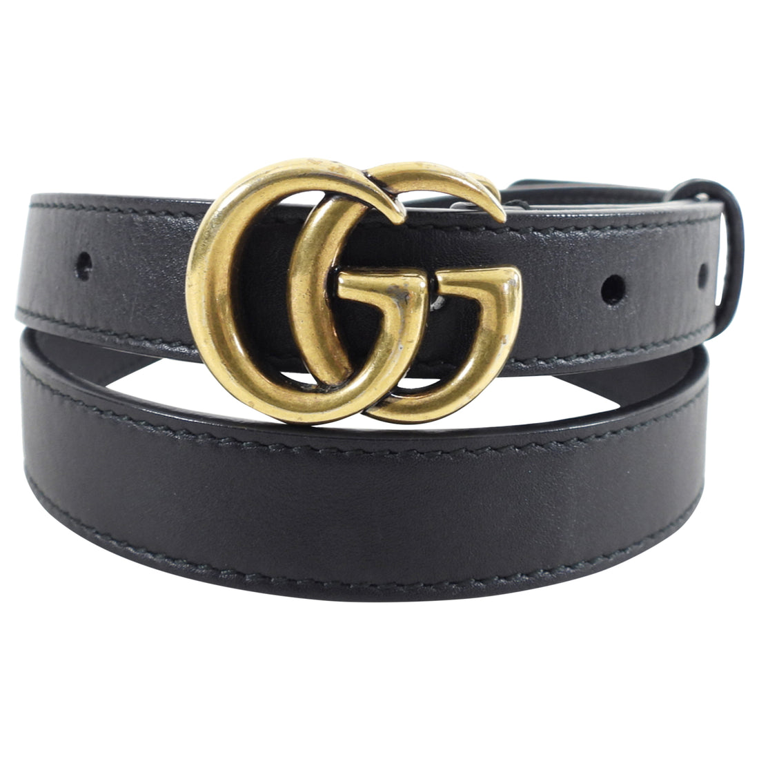 Gucci Marmont Black Leather Skinny Waist Belt - 28-32"