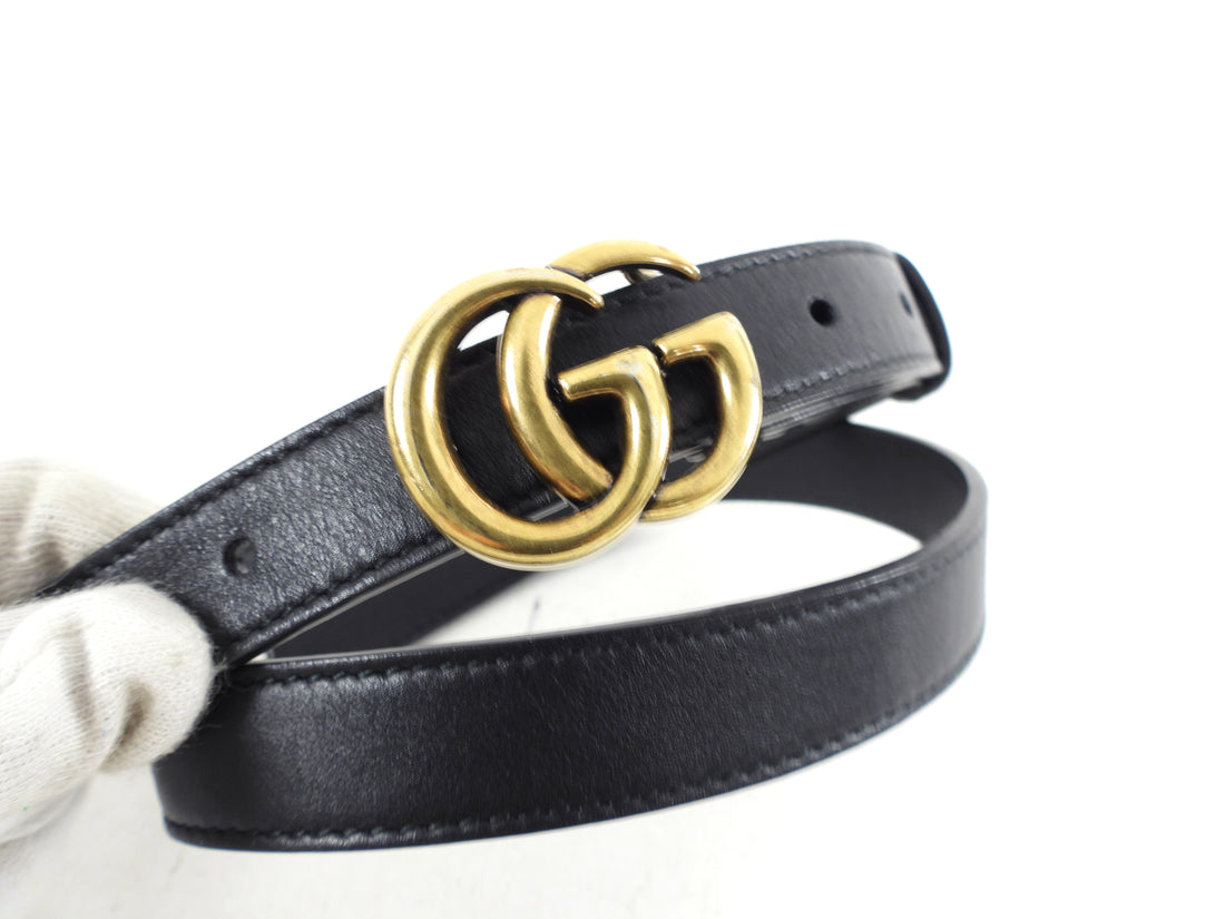 Gucci Marmont Black Leather Skinny Waist Belt - 28-32"