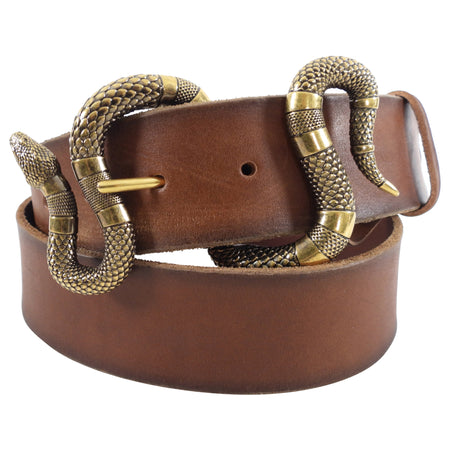 Gucci Brown Leather Snake Buckle Belt - 95 / 36