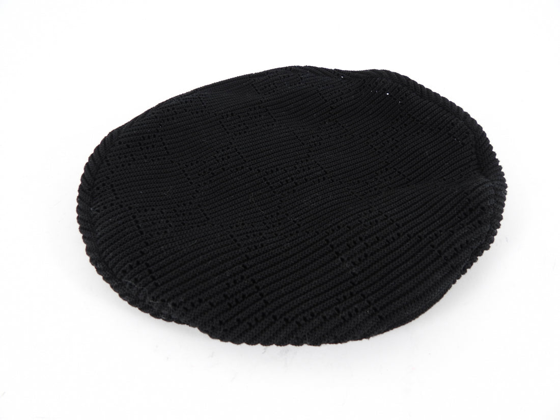 Gucci Black Knit Leather Trim Beret Hat - M