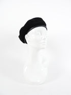 Gucci Black Knit Leather Trim Beret Hat - M