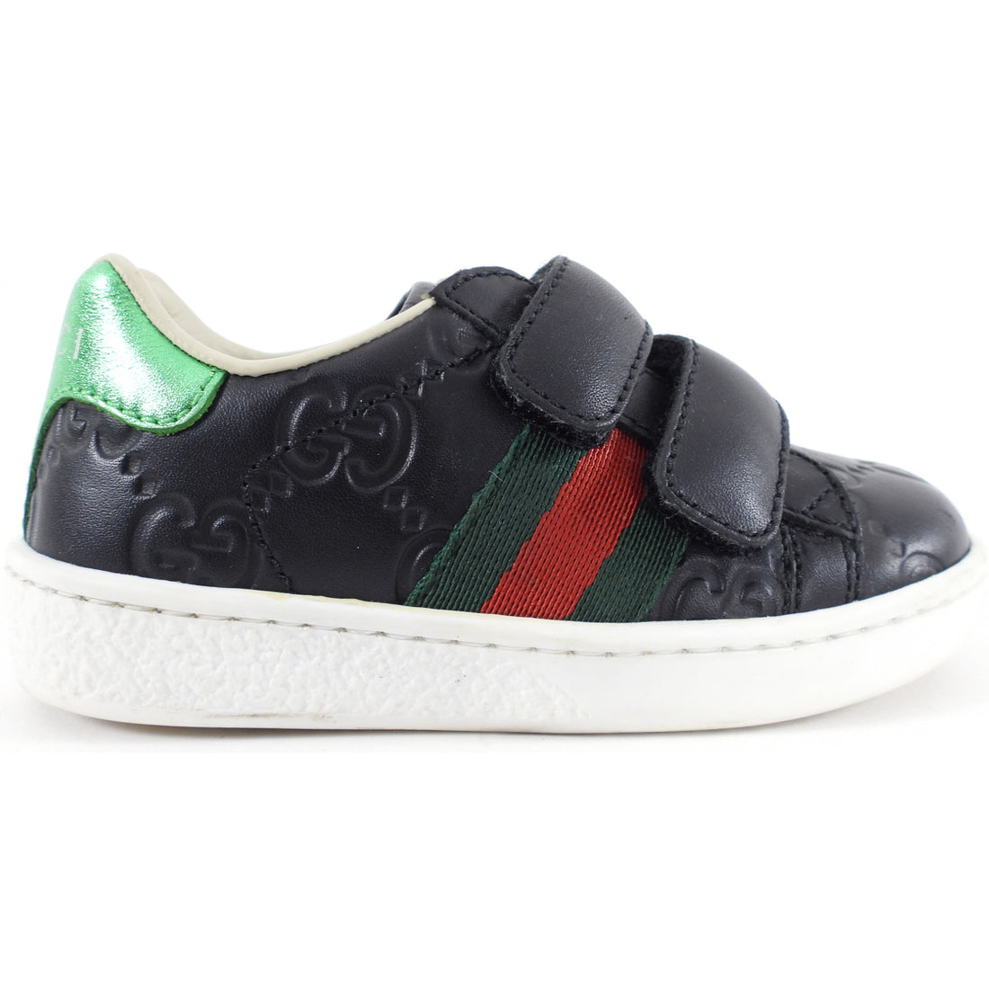 Gucci Black Leather And Stretch Band New Ace Logo Strap Low Top Sneakers  Size 42.5 Gucci | TLC