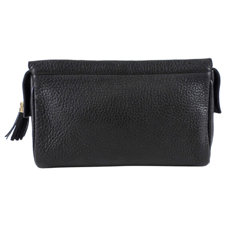 Gucci Black Leather Bamboo Tassel Travel Toiletry / Clutch Bag