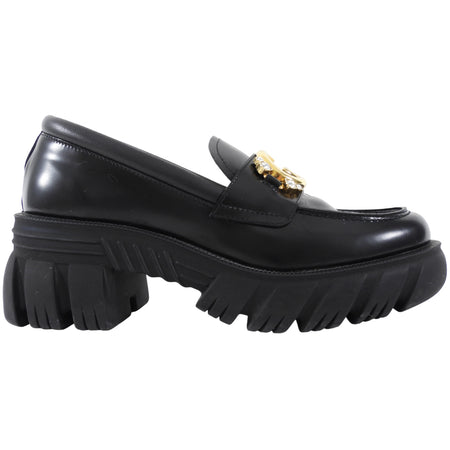 Gucci Black Leather Interlocking GG Jewel Loafers - 39.5
