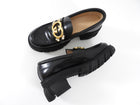 Gucci Black Leather Interlocking GG Jewel Loafers - 39.5