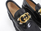 Gucci Black Leather Interlocking GG Jewel Loafers - 39.5