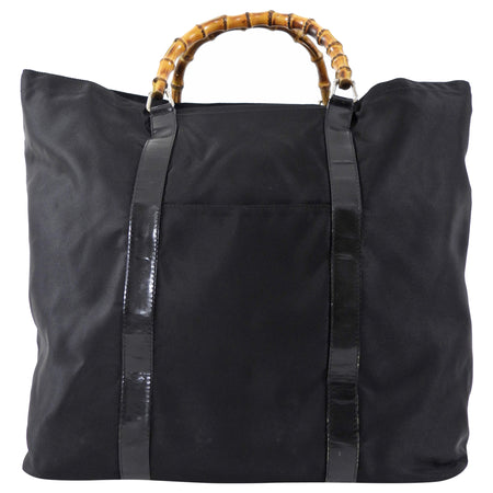 Gucci Large Black Nylon Bamboo Handle Soft Tote