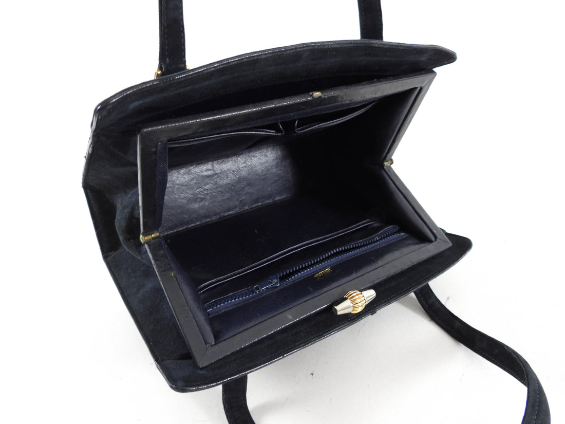 Gucci Vintage 1950's Black Suede Hand Bag