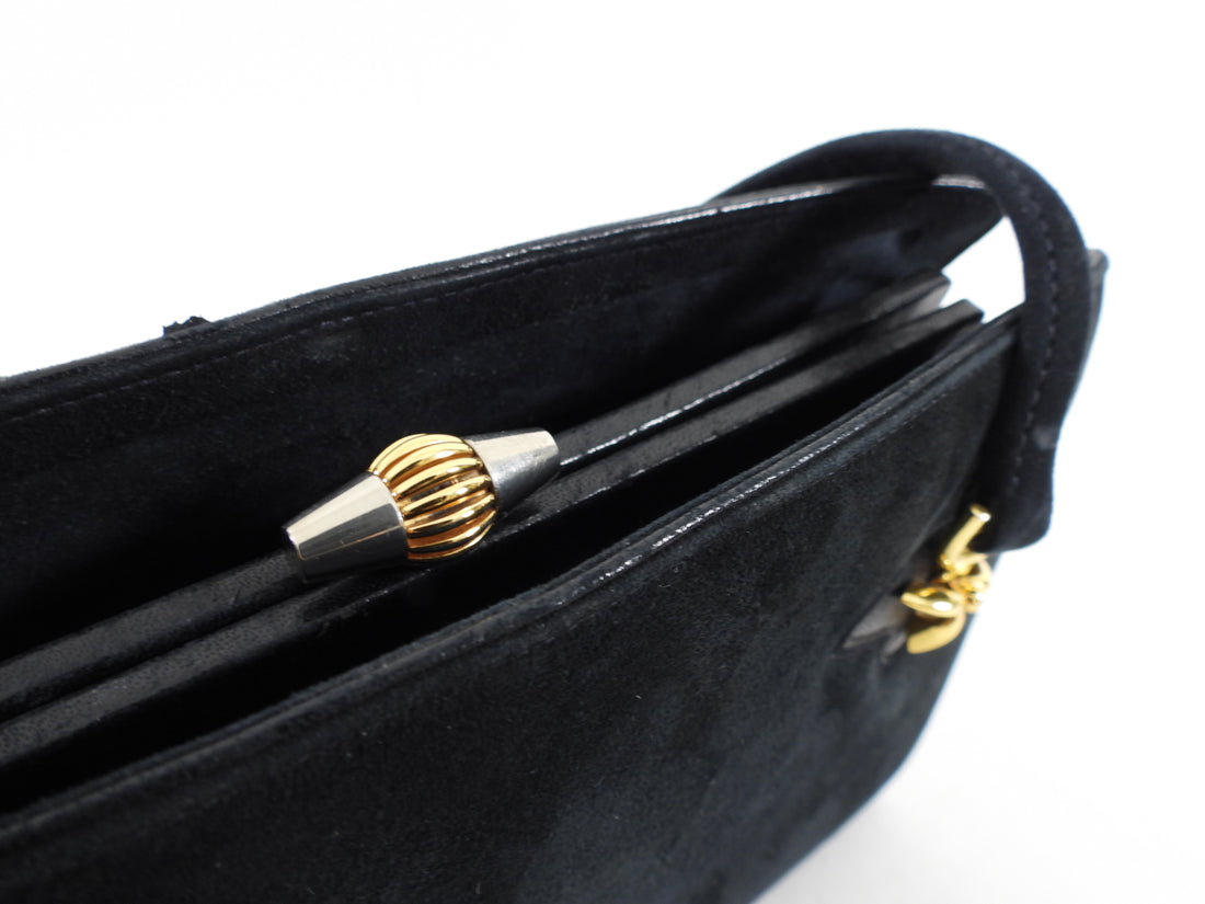 Gucci Vintage 1950's Black Suede Hand Bag