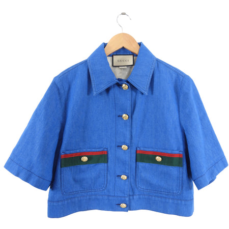 Gucci Blue Short Sleeve Jacket with Web Stripe - IT44 / USA 8