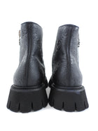 Gucci Black Leather GG Embossed Zip Combat Boots - 39.5