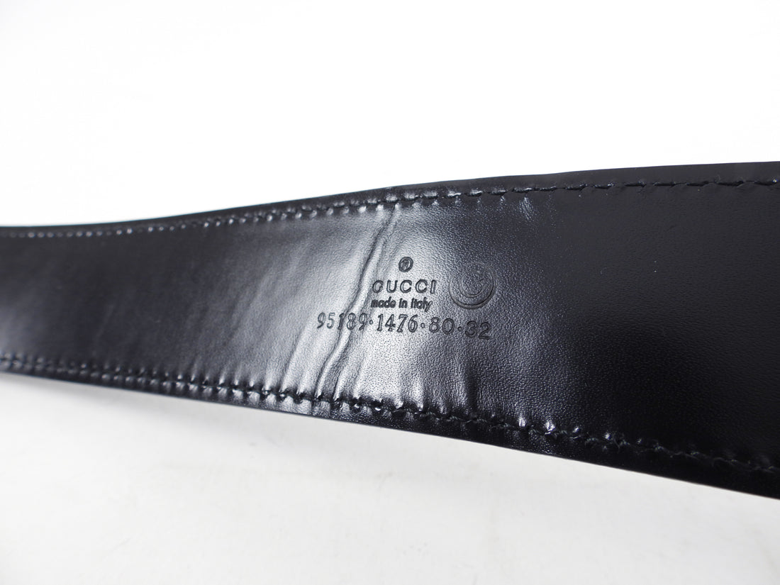 Gucci Hammered Buckle Black Leather Wide Belt - 31-33"