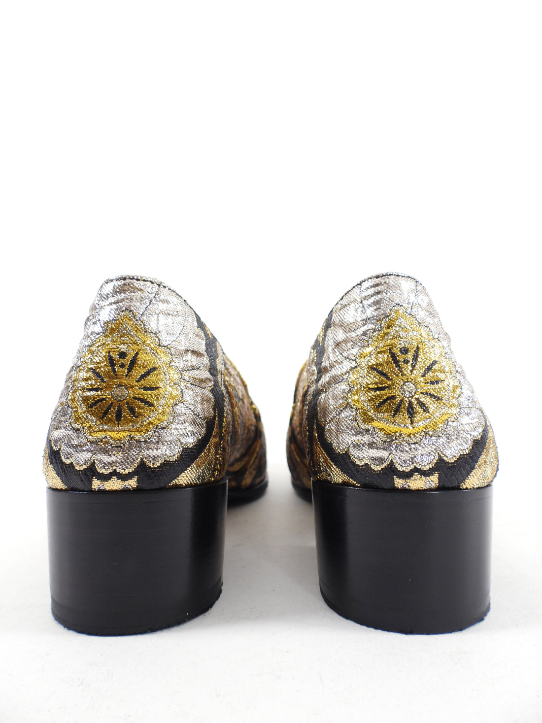 Gucci Gold Silver Black Brocade Dionysus Pump Loafers - 37