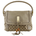 Gucci GG Canvas Metallic Taupe Leather Bella Braided Hobo Bag