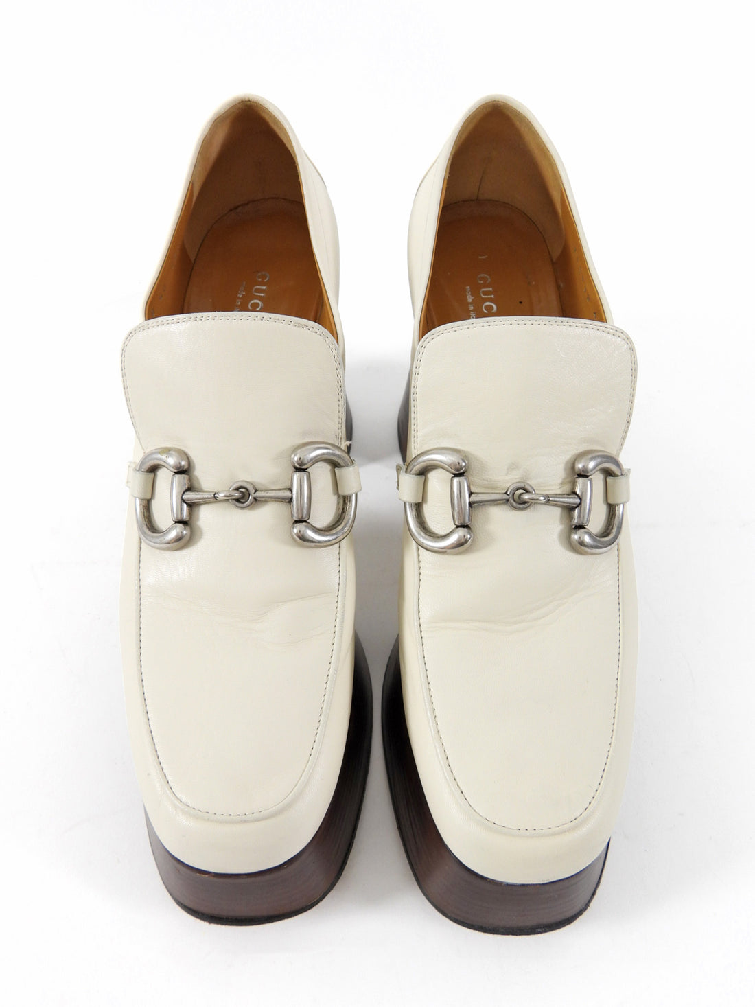 Gucci Ivory Leather Horsebit Platform Loafer Shoes - 40