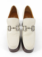 Gucci Ivory Leather Horsebit Platform Loafer Shoes - 40