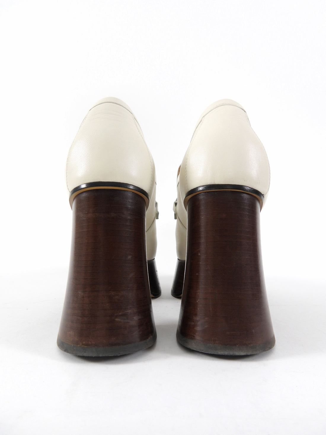 Gucci Ivory Leather Horsebit Platform Loafer Shoes - 40