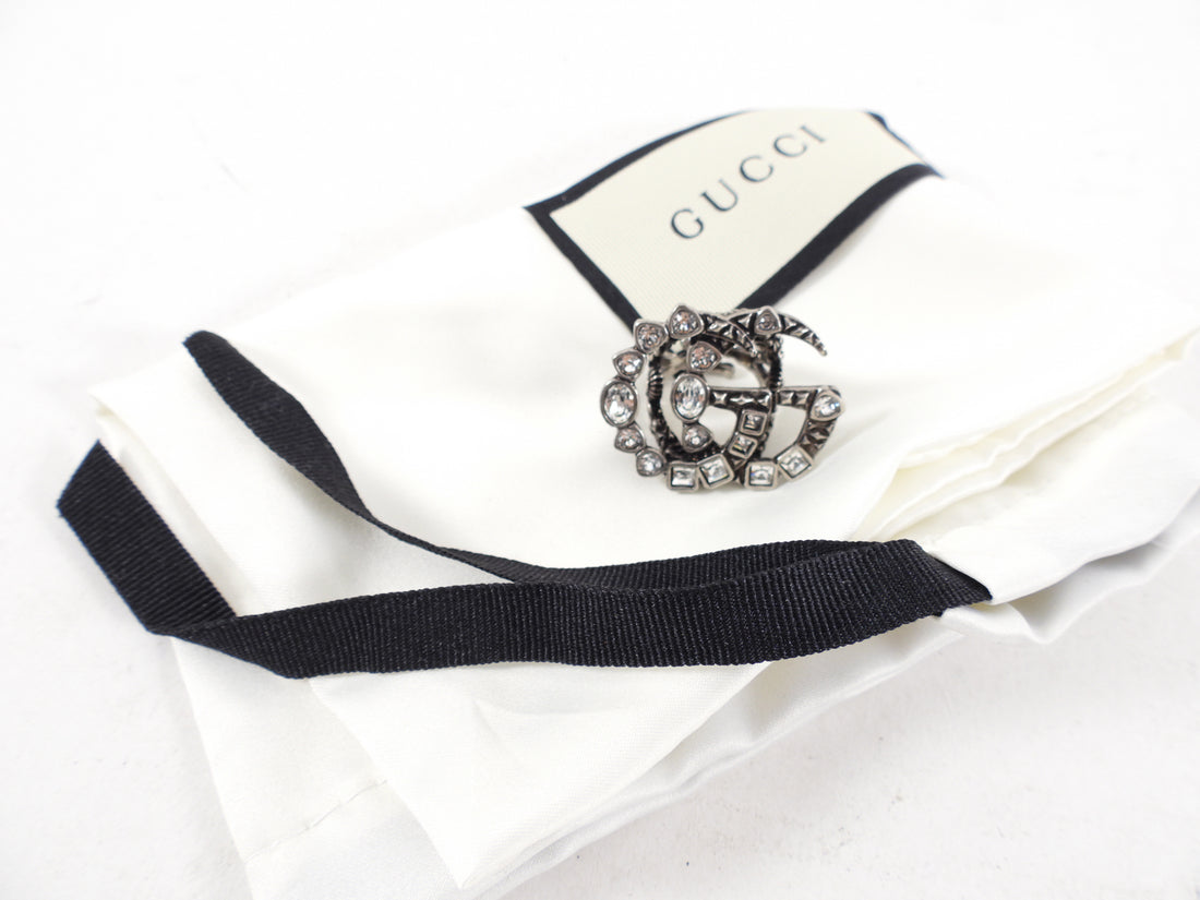 Gucci GG Clear Crystal Statement Cocktail Ring - S