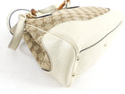 Gucci Ivory Leather Monogram Canvas Bamboo Diana Bag