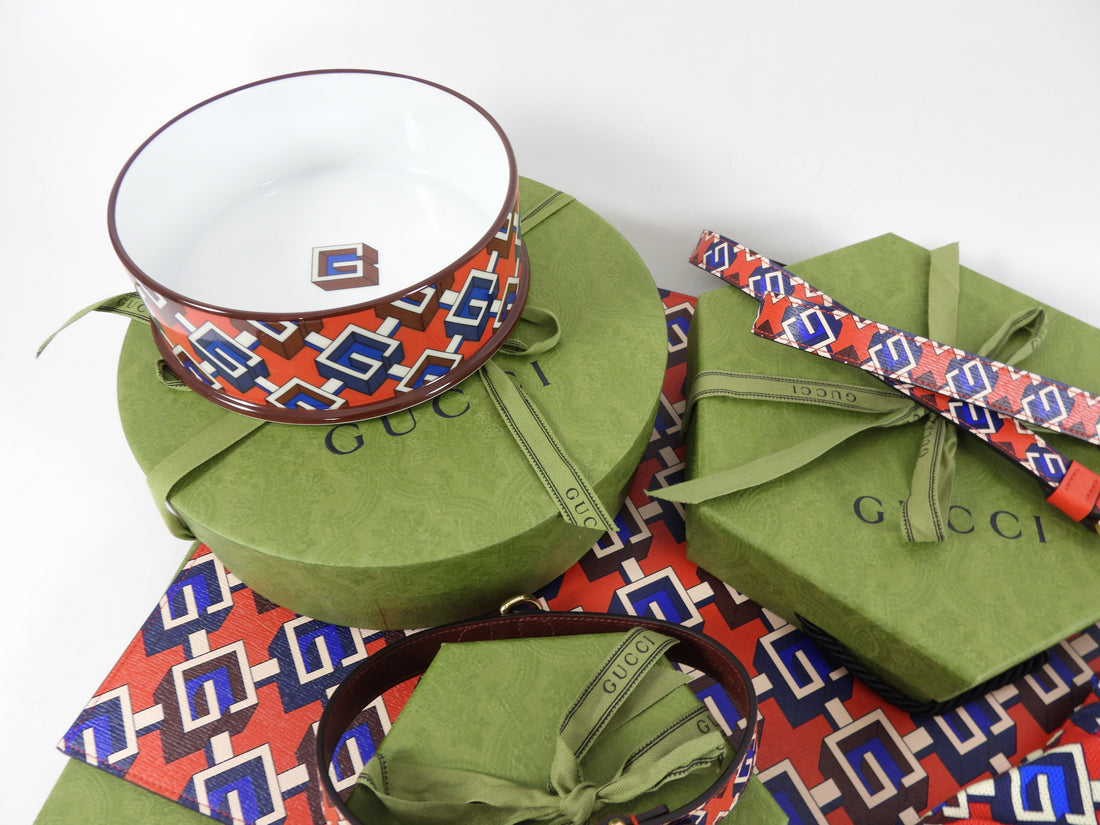 Gucci Isometric G Red and Blue 5pc Gucci Pet Dog Gift Set