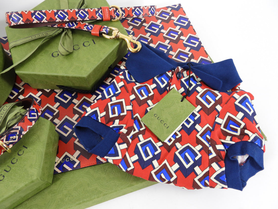 Gucci Isometric G Red and Blue 5pc Gucci Pet Dog Gift Set