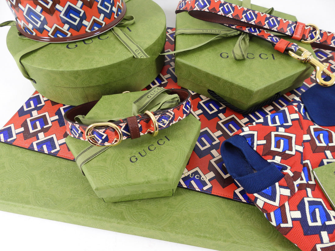 Gucci Isometric G Red and Blue 5pc Gucci Pet Dog Gift Set