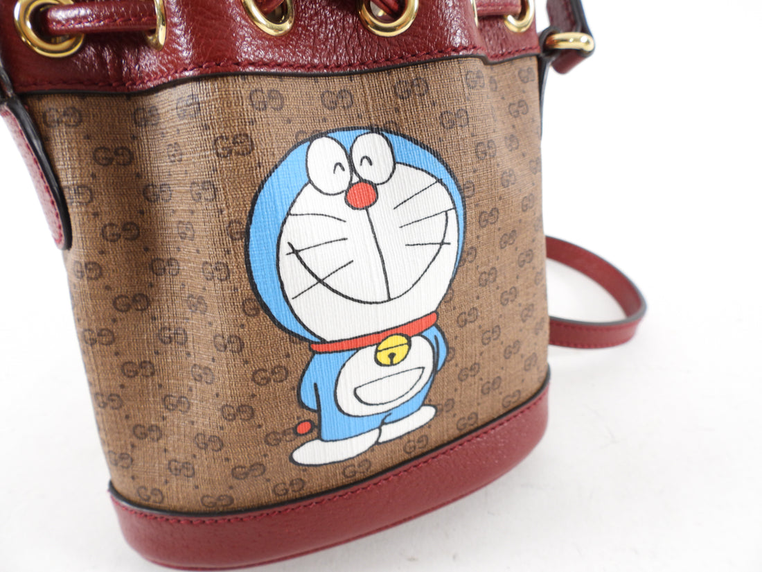 Gucci x Doremon Burgundy Monogram Candy Mini Bucket Bag