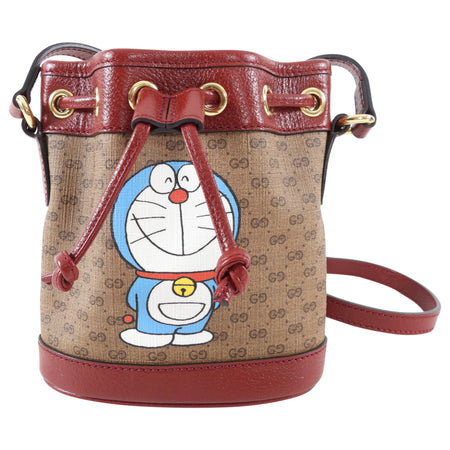 Gucci x Doremon Burgundy Monogram Candy Mini Bucket Bag