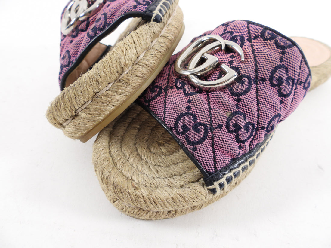 Gucci Pink Monogram Marmont Flat Espadrille Sandals - 37