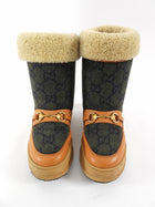 Gucci GG Monogram Olive/Tan Wool Shearling Snow Boots - 39.5