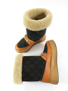 Gucci GG Monogram Olive/Tan Wool Shearling Snow Boots - 39.5