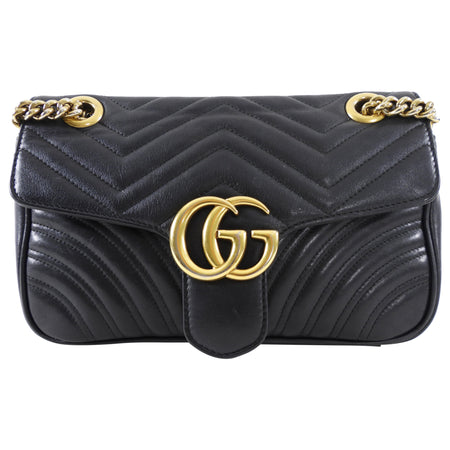 Gucci Small Marmont Matelasse Black Leather Chain Flap Bag