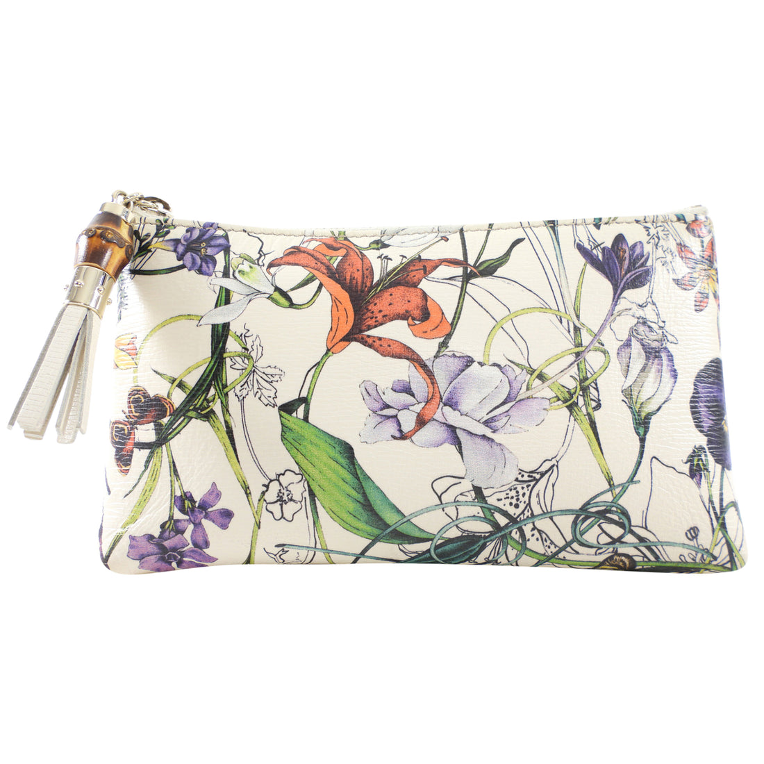 Gucci Ivory Calfskin Flora Infinity Small Zip Pouch