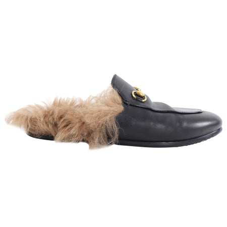 Gucci Shearling Fur Lined Black Princetown Slippers - USA 7