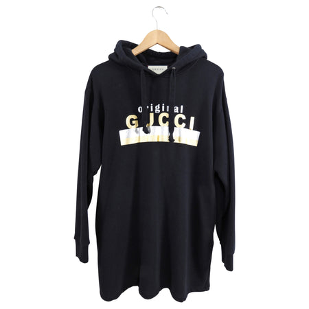 Gucci Black and Metallic Logo Hooded Sweatshirt / Dress