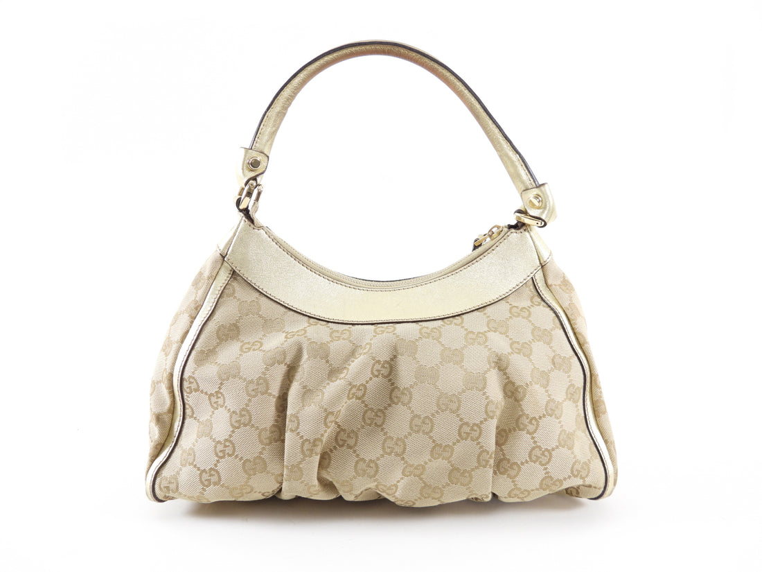 Gucci Monogram Canvas Gold Small D Ring Hobo Bag