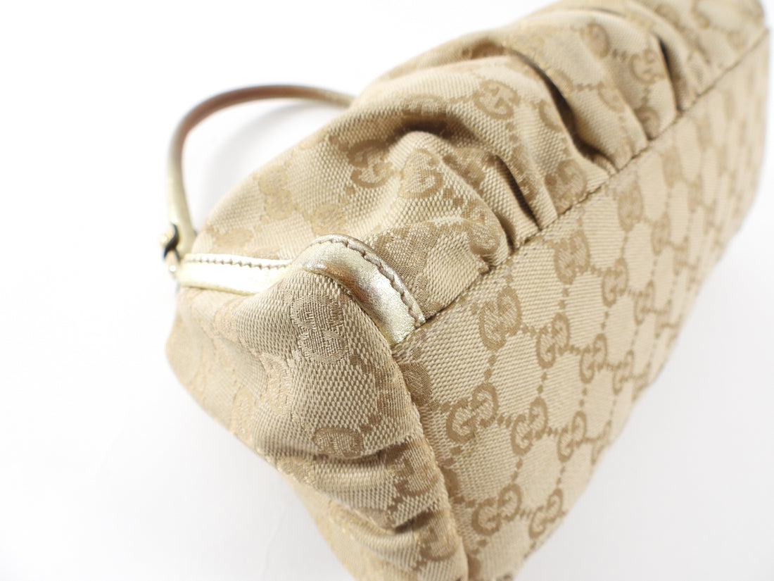 Gucci Monogram Canvas Gold Small D Ring Hobo Bag