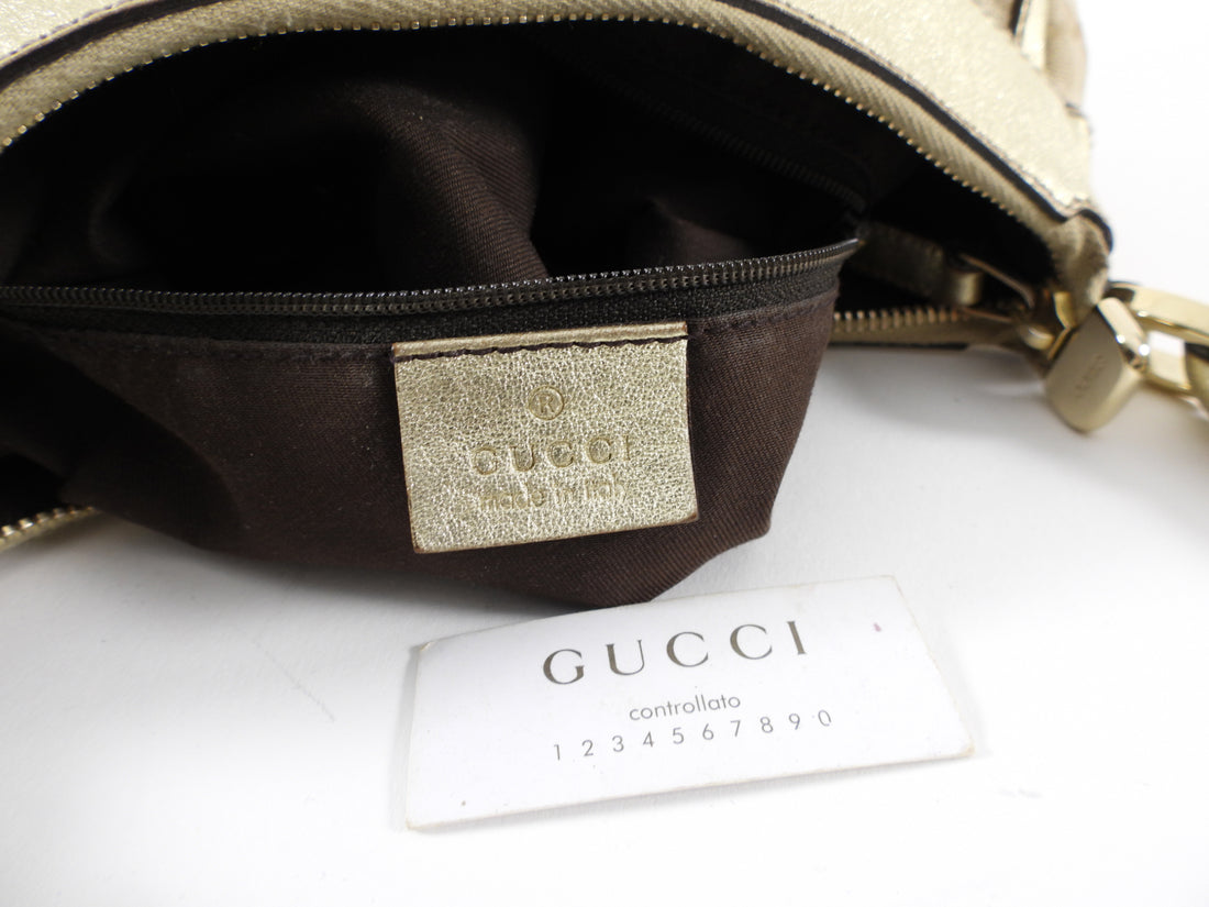 Gucci Monogram Canvas Gold Small D Ring Hobo Bag