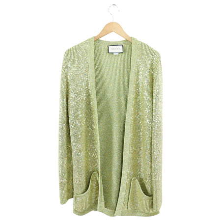 Gucci Green Knit Heavily Glass Beaded Cardigan Sweater - M (6/8)